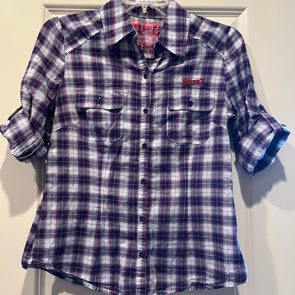 Small Seven7 Red/White/Blue Plaid Shirt